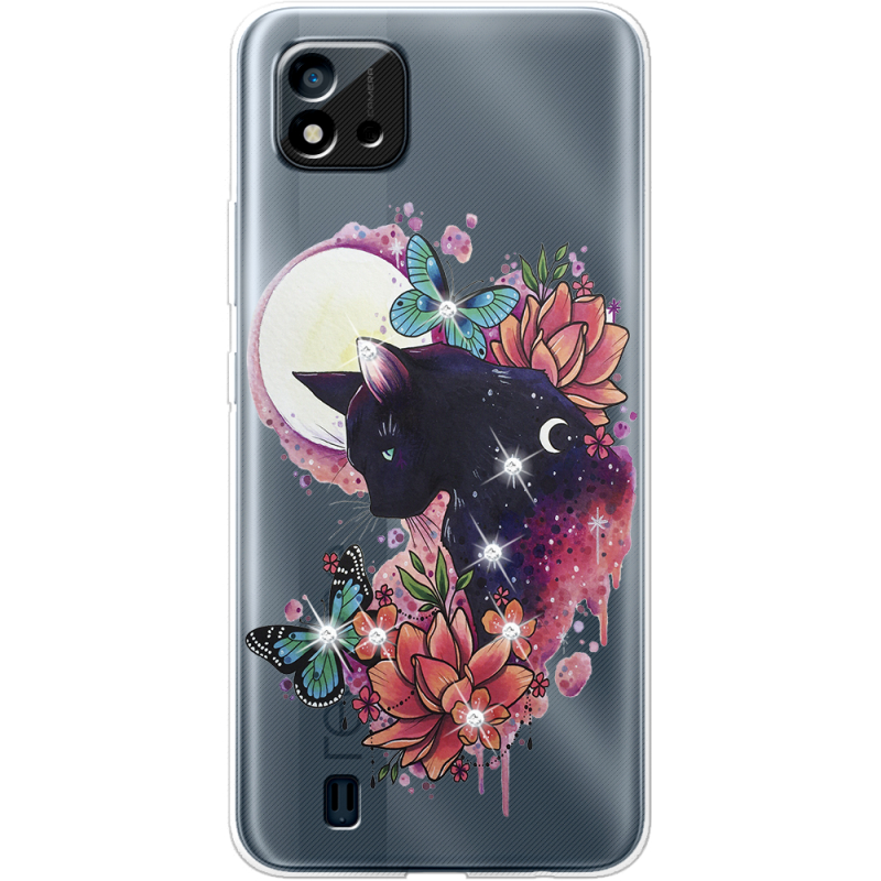 Чехол со стразами Realme C11 2021 Cat in Flowers