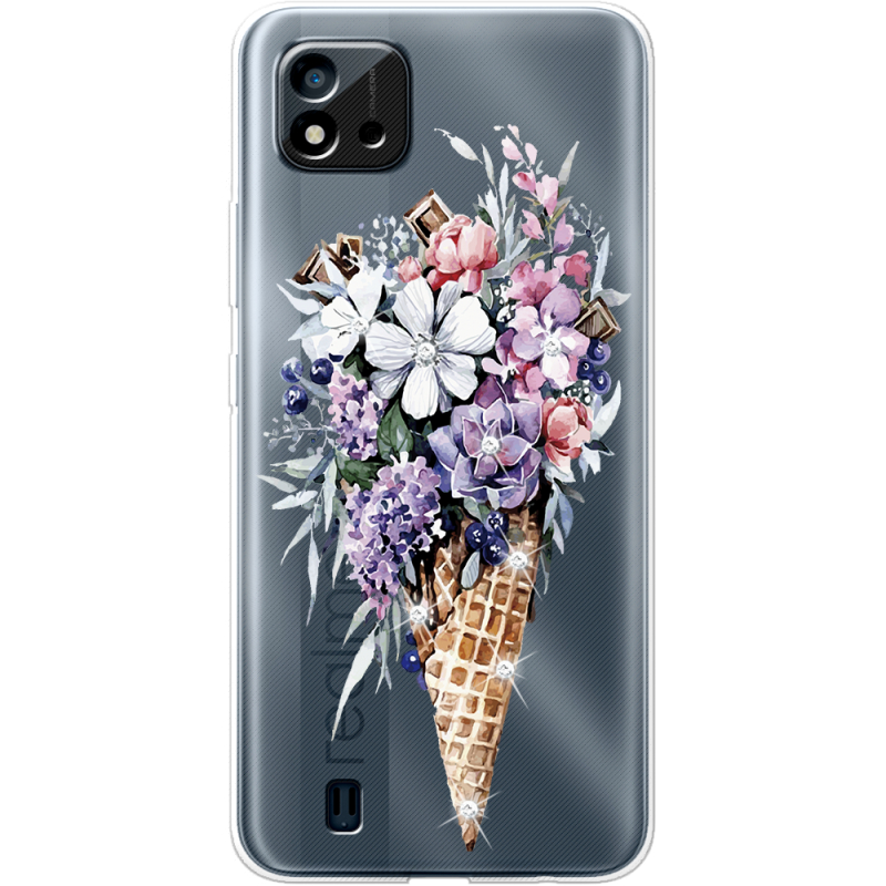 Чехол со стразами Realme C11 2021 Ice Cream Flowers