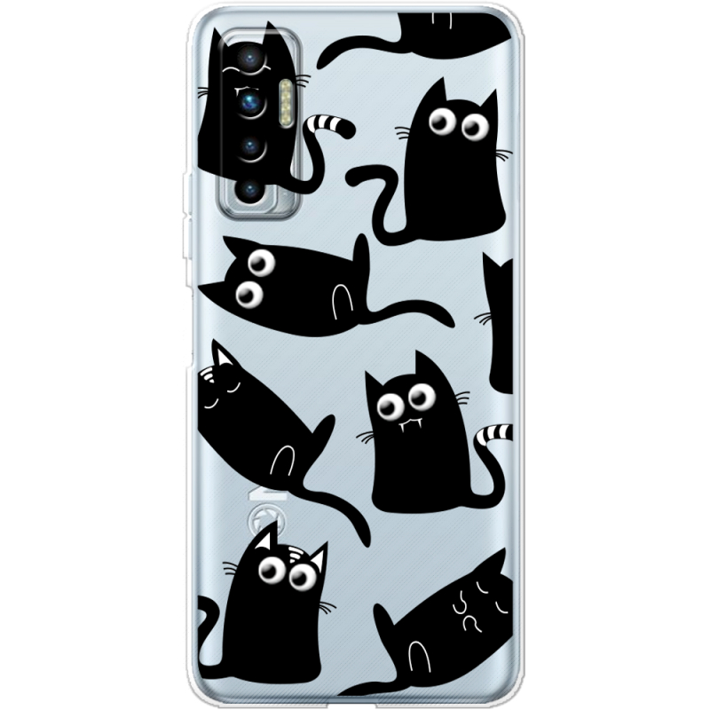 Прозрачный чехол BoxFace Tecno Camon 17P с 3D-глазками Black Kitty