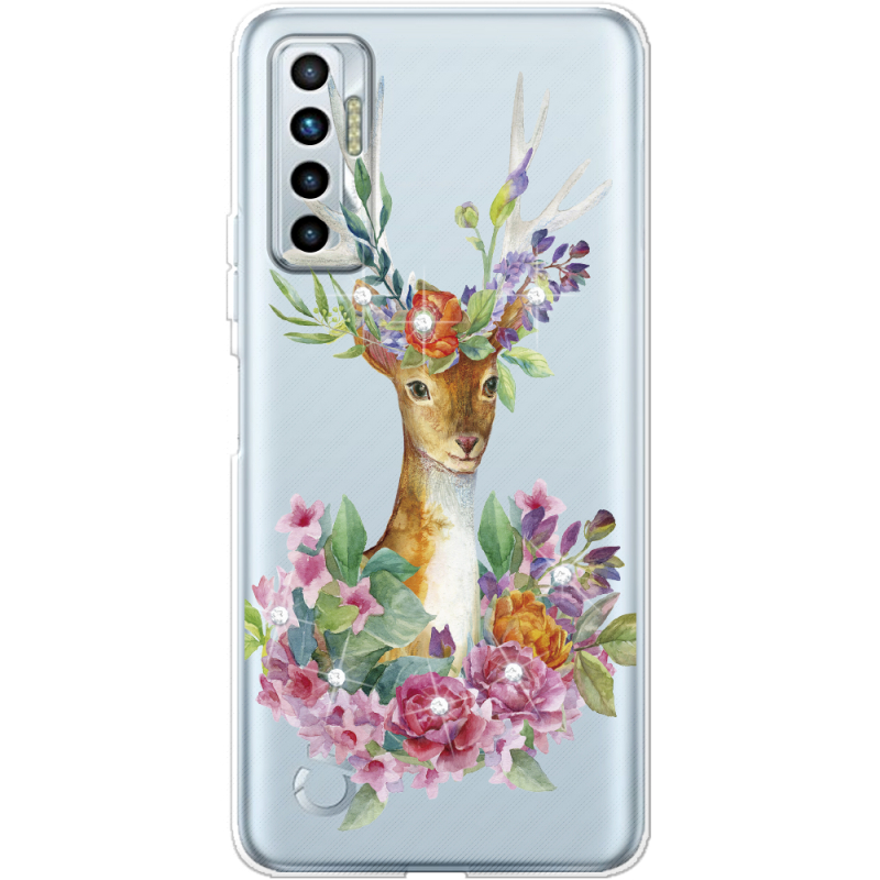 Чехол со стразами BoxFace Tecno Camon 17P Deer with flowers