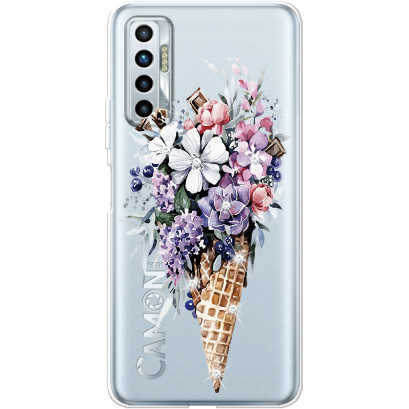 Чехол со стразами BoxFace Tecno Camon 17P Ice Cream Flowers