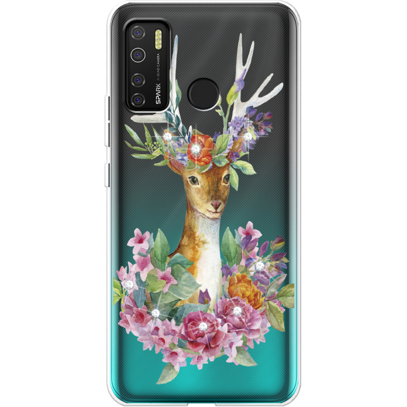 Чехол со стразами BoxFace Tecno Spark 5 Pro Deer with flowers