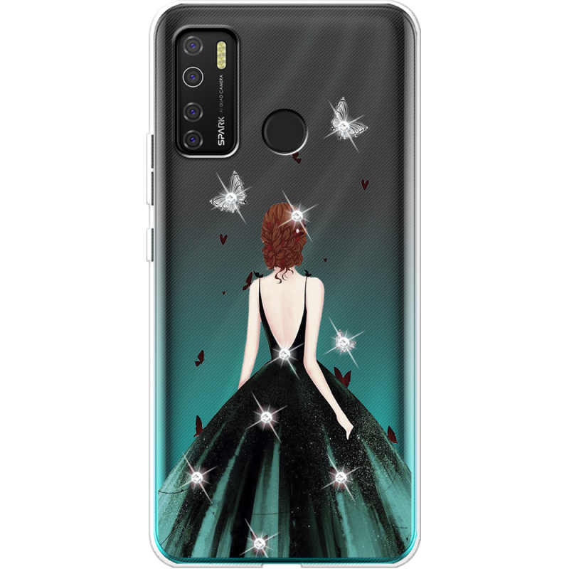 Чехол со стразами BoxFace Tecno Spark 5 Pro Girl in the green dress