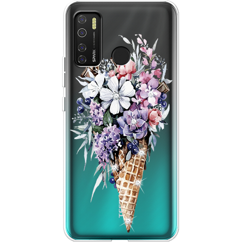 Чехол со стразами BoxFace Tecno Spark 5 Pro Ice Cream Flowers