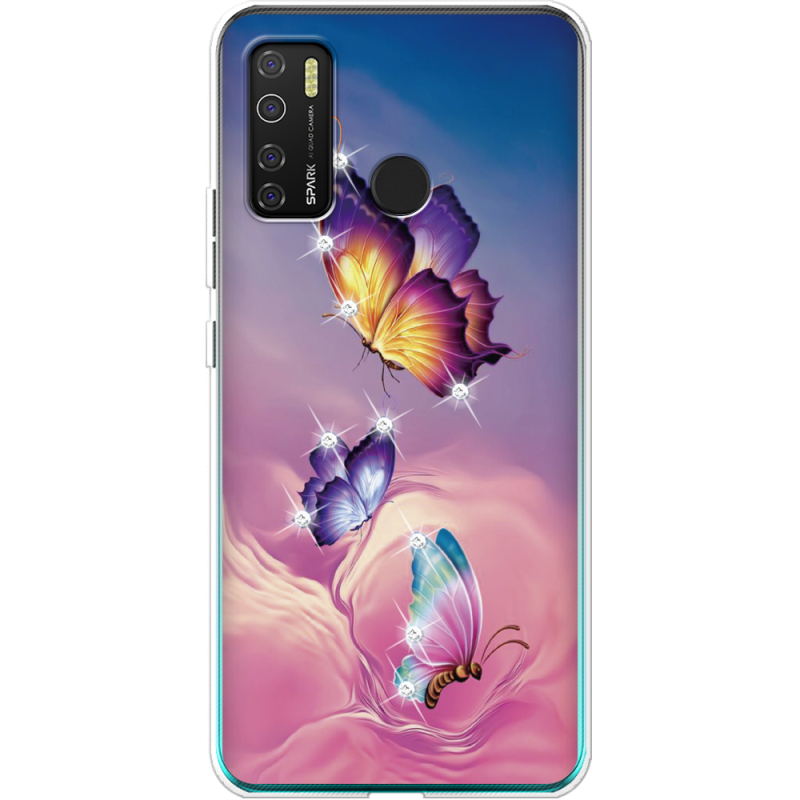 Чехол со стразами BoxFace Tecno Spark 5 Pro Butterflies