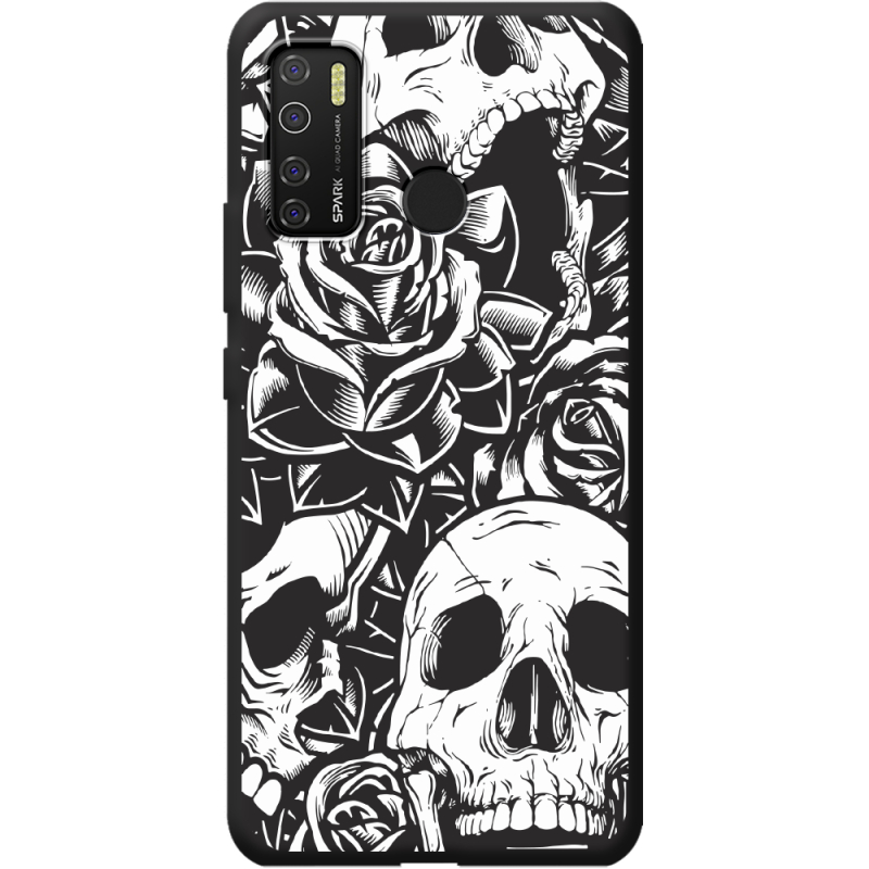 Черный чехол BoxFace Tecno Spark 5 Pro Skull and Roses