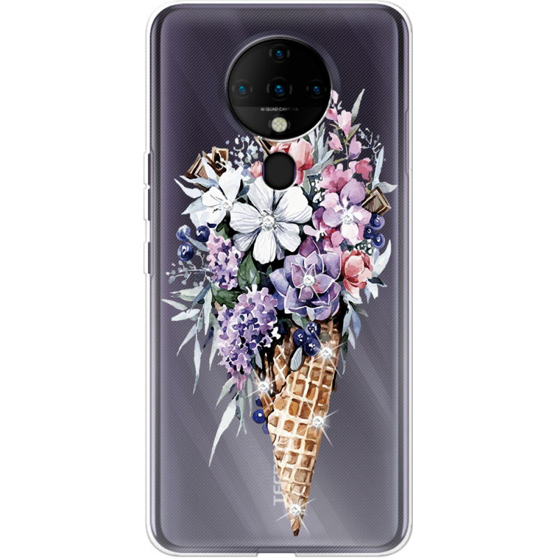 Чехол со стразами BoxFace Tecno Spark 6 Ice Cream Flowers