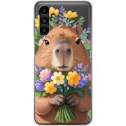 Прозрачный чехол BoxFace Samsung Galaxy A13 5G (A136) Капибара з квітами