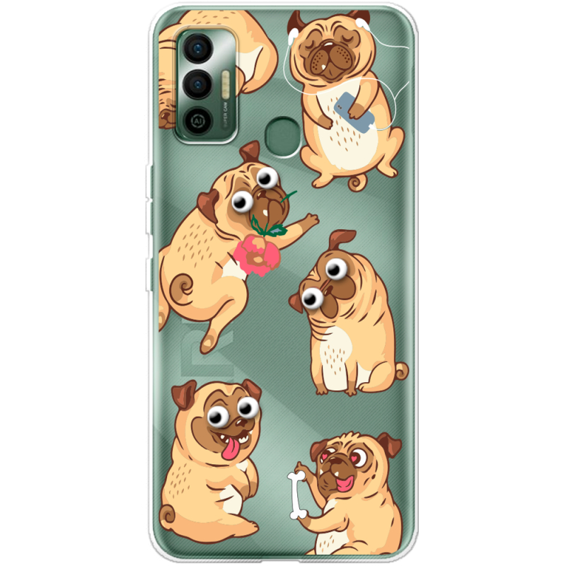 Прозрачный чехол BoxFace Tecno Spark 7 с 3D-глазками Pug