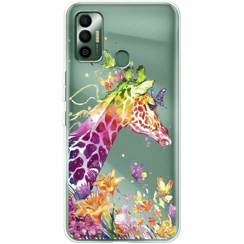 Прозрачный чехол BoxFace Tecno Spark 7 Colorful Giraffe