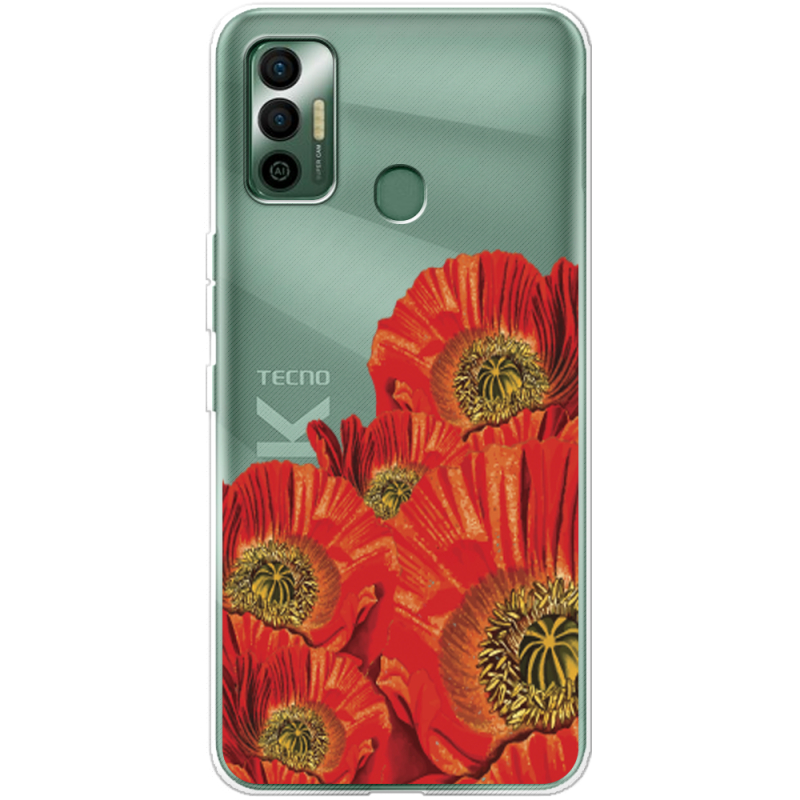 Прозрачный чехол BoxFace Tecno Spark 7 Red Poppies