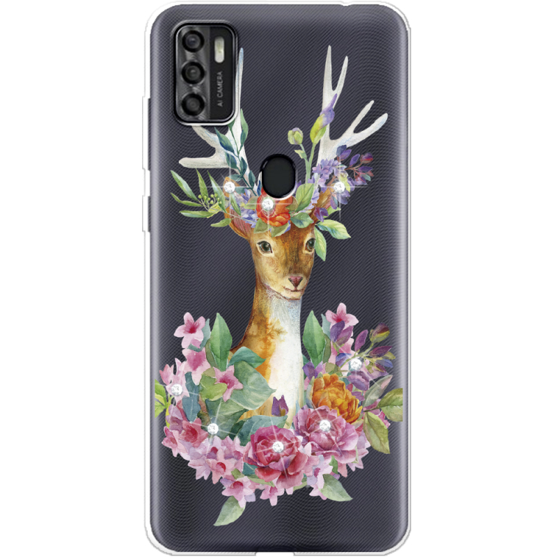 Чехол со стразами ZTE Blade A7S 2020 Deer with flowers