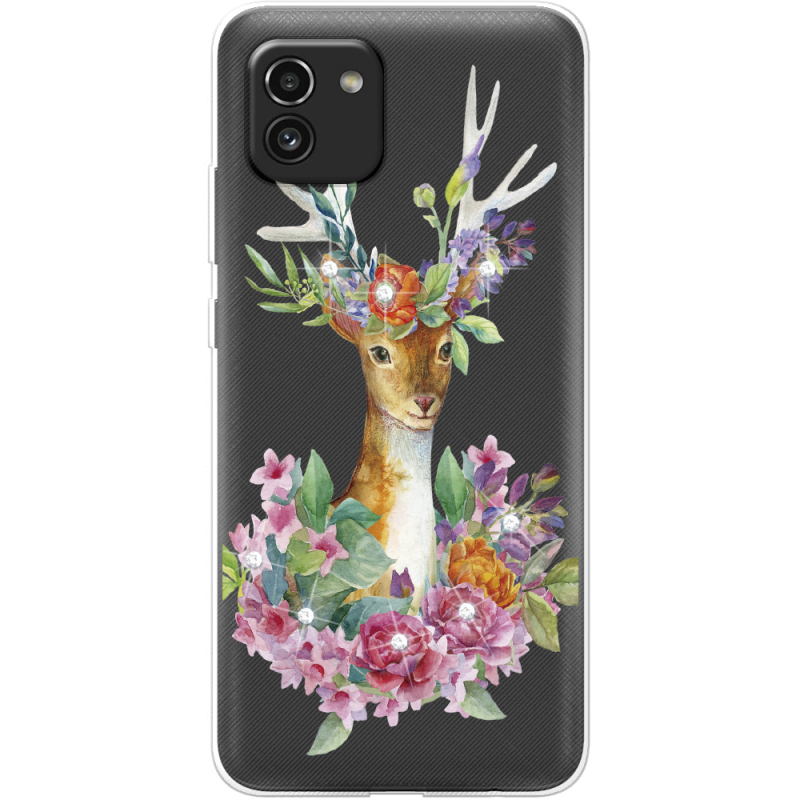 Чехол со стразами Samsung Galaxy A03 (A035) Deer with flowers