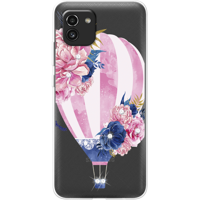 Чехол со стразами Samsung Galaxy A03 (A035) Pink Air Baloon