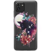 Чехол со стразами Samsung Galaxy A03 (A035) Cat in Flowers