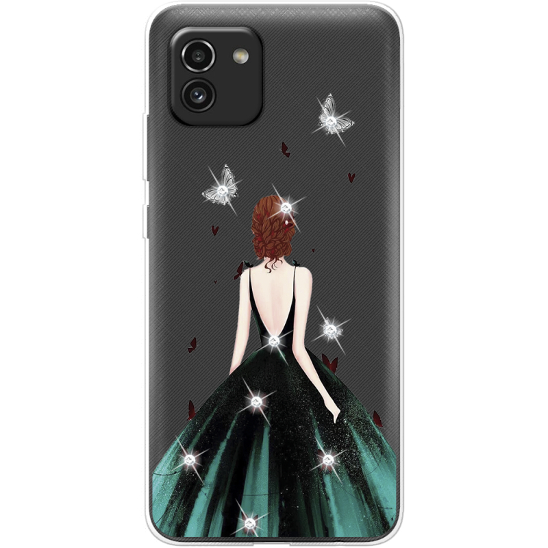 Чехол со стразами Samsung Galaxy A03 (A035) Girl in the green dress