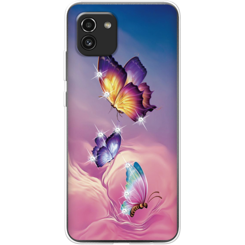 Чехол со стразами Samsung Galaxy A03 (A035) Butterflies
