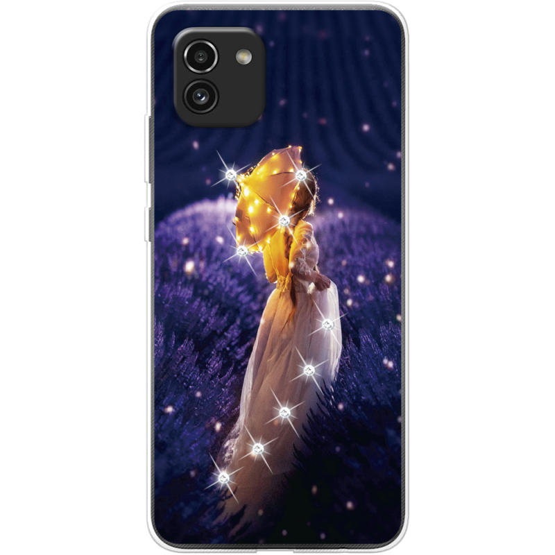 Чехол со стразами Samsung Galaxy A03 (A035) Girl with Umbrella