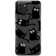 Прозрачный чехол BoxFace Samsung Galaxy A03 (A035) с 3D-глазками Black Kitty