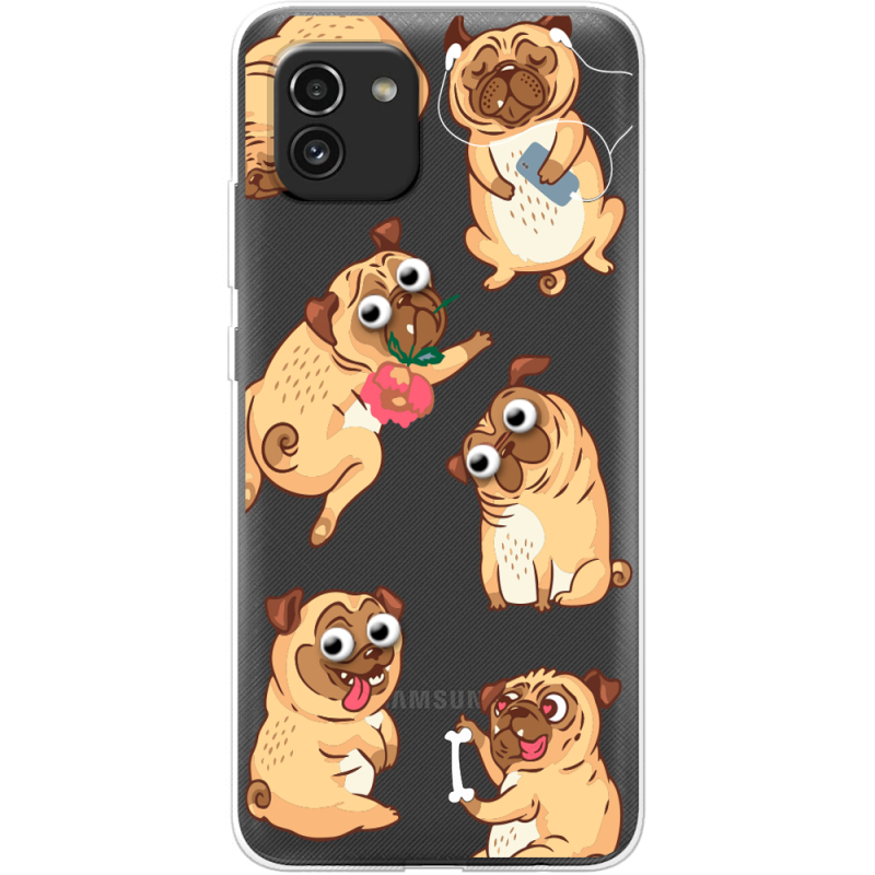 Прозрачный чехол BoxFace Samsung Galaxy A03 (A035) с 3D-глазками Pug