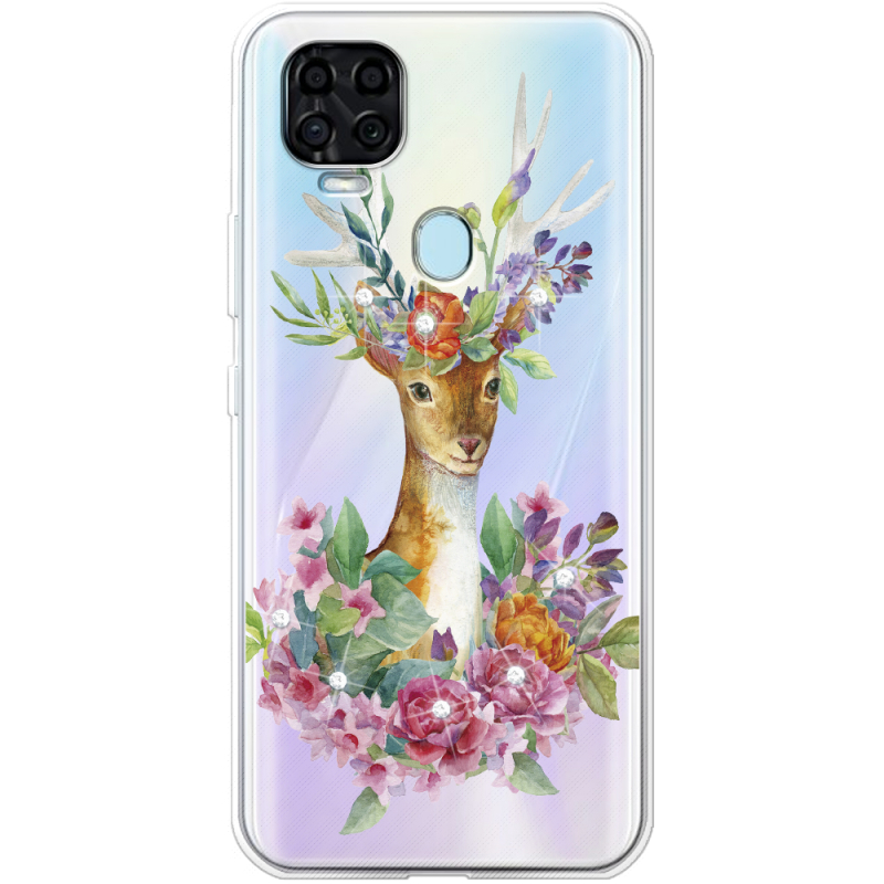 Чехол со стразами ZTE Blade V2020 Deer with flowers