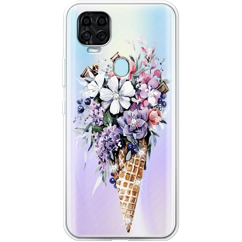 Чехол со стразами ZTE Blade V2020 Ice Cream Flowers