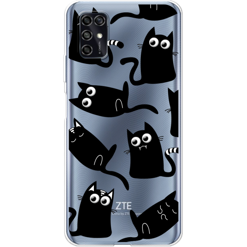 Прозрачный чехол BoxFace ZTE Blade V2020 Smart с 3D-глазками Black Kitty