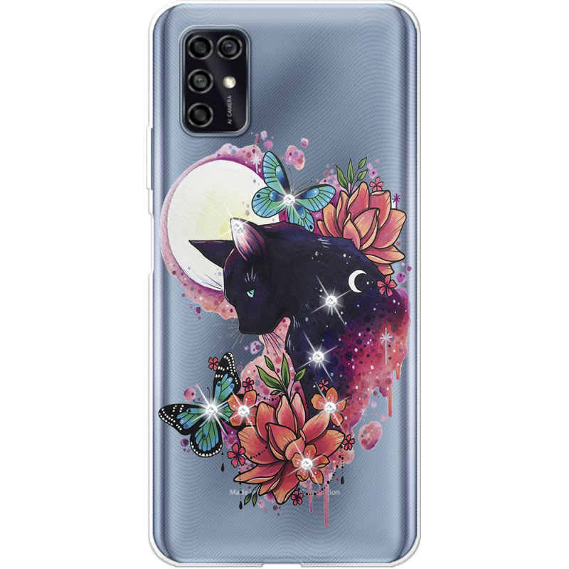 Чехол со стразами ZTE Blade V2020 Smart Cat in Flowers