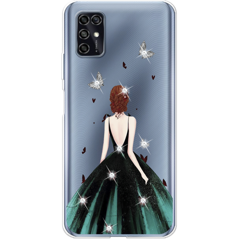 Чехол со стразами ZTE Blade V2020 Smart Girl in the green dress