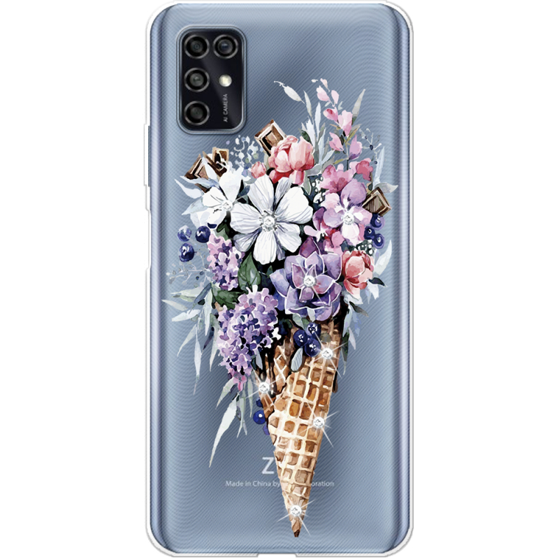 Чехол со стразами ZTE Blade V2020 Smart Ice Cream Flowers