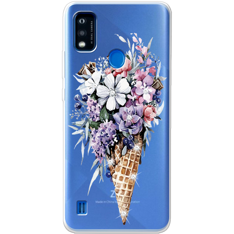 Чехол со стразами ZTE Blade A51 Ice Cream Flowers