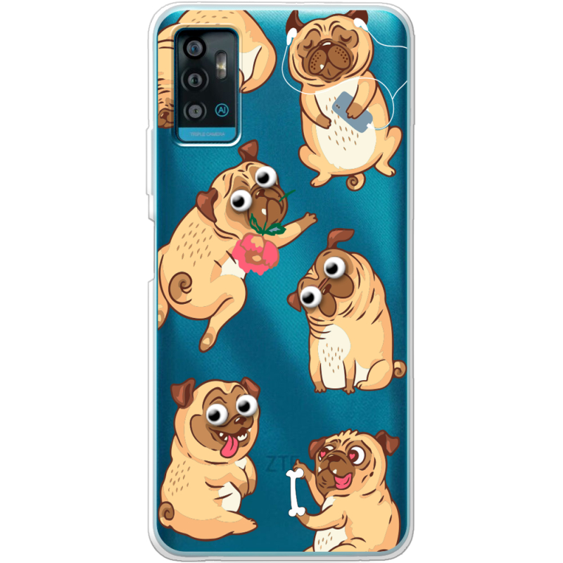 Прозрачный чехол BoxFace ZTE Blade A71 с 3D-глазками Pug