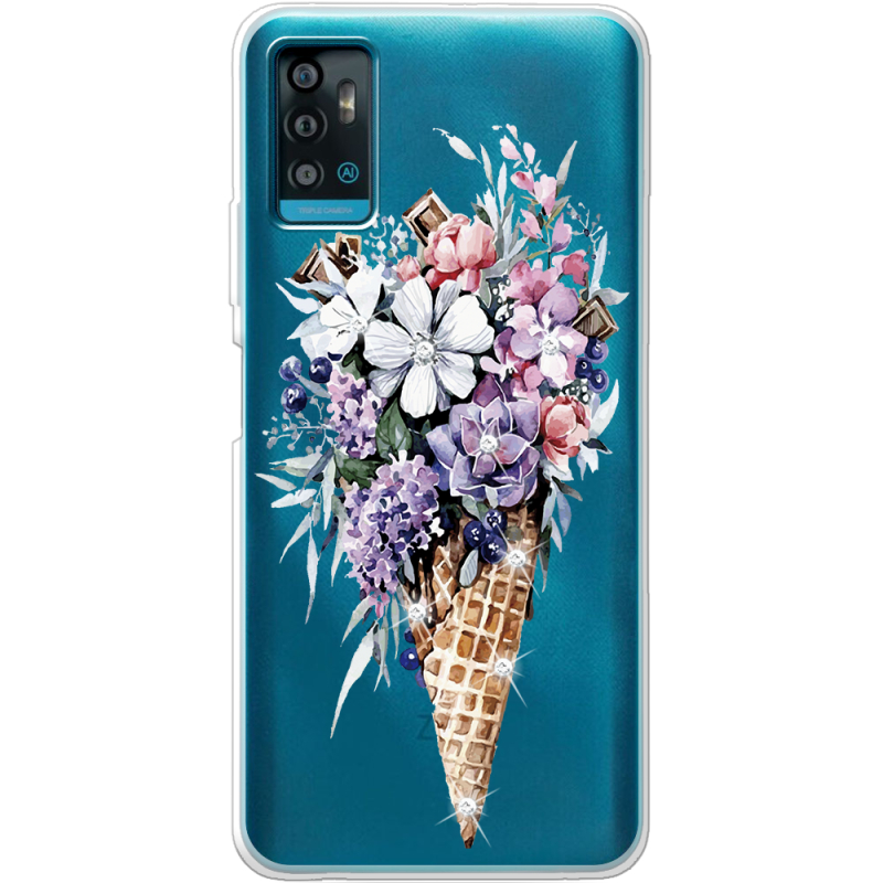 Чехол со стразами ZTE Blade A71 Ice Cream Flowers