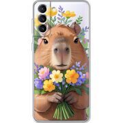 Прозрачный чехол BoxFace Samsung Galaxy S22 (S901) Капибара з квітами