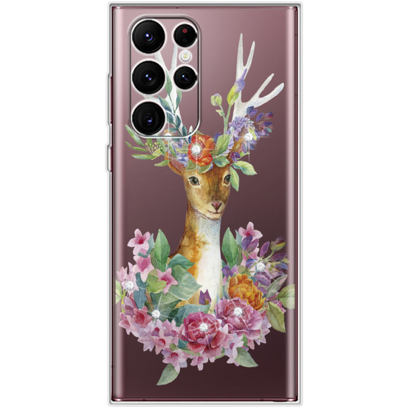 Чехол со стразами Samsung Galaxy S22 Ultra (S908) Deer with flowers