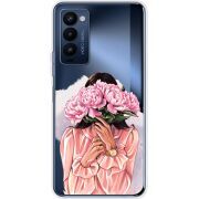 Прозрачный чехол BoxFace Tecno Camon 18 / 18P Девушка с Пионами