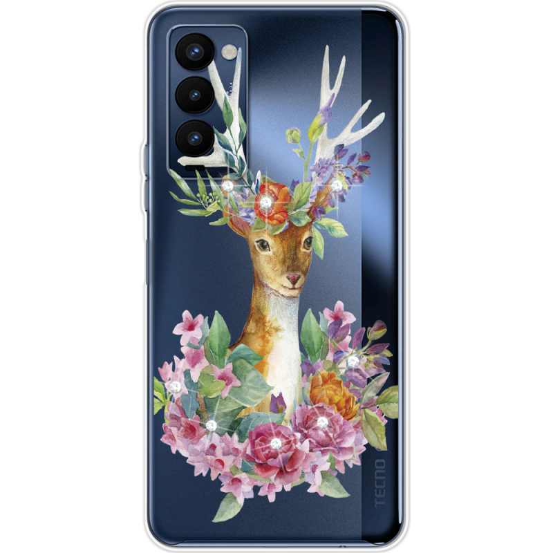 Чехол со стразами BoxFace Tecno Camon 18 / 18P Deer with flowers