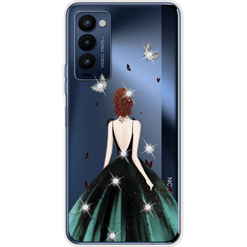 Чехол со стразами BoxFace Tecno Camon 18 / 18P Girl in the green dress