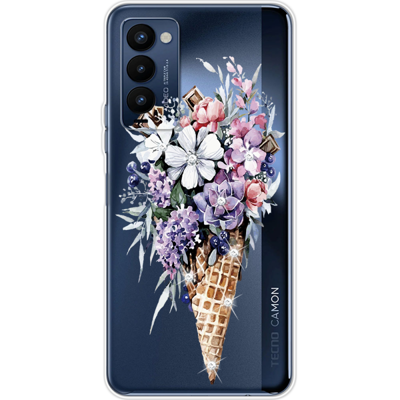 Чехол со стразами BoxFace Tecno Camon 18 / 18P Ice Cream Flowers