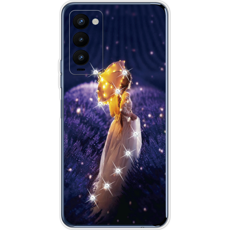 Чехол со стразами BoxFace Tecno Camon 18 / 18P Girl with Umbrella