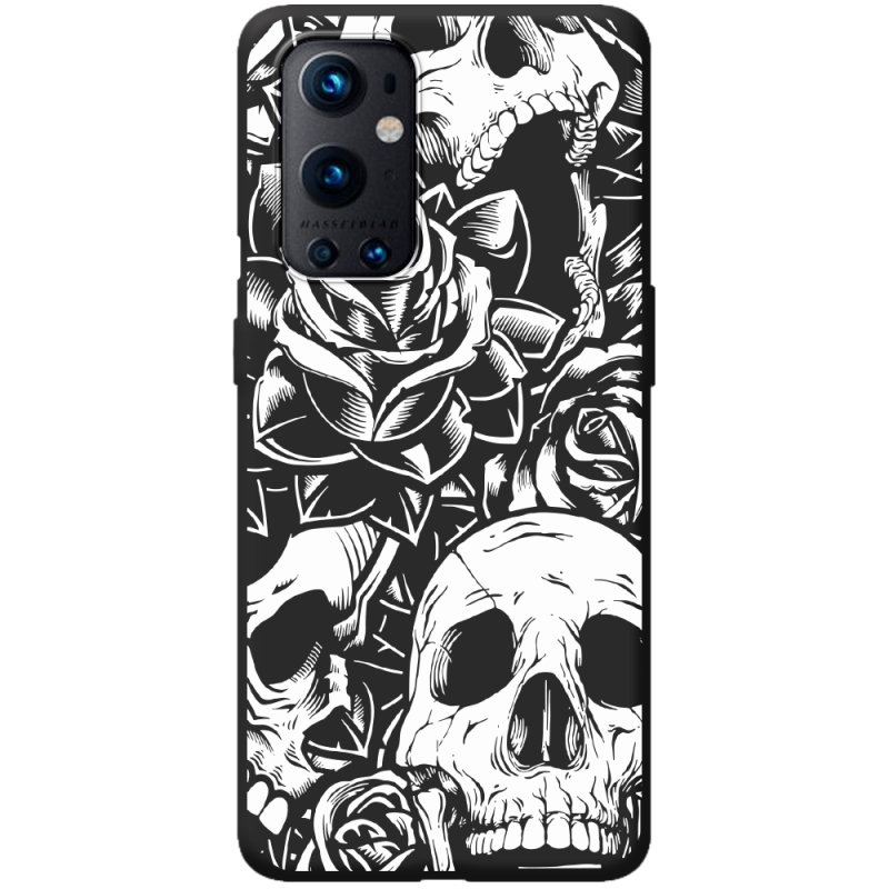Черный чехол BoxFace OnePlus 9 Pro Skull and Roses