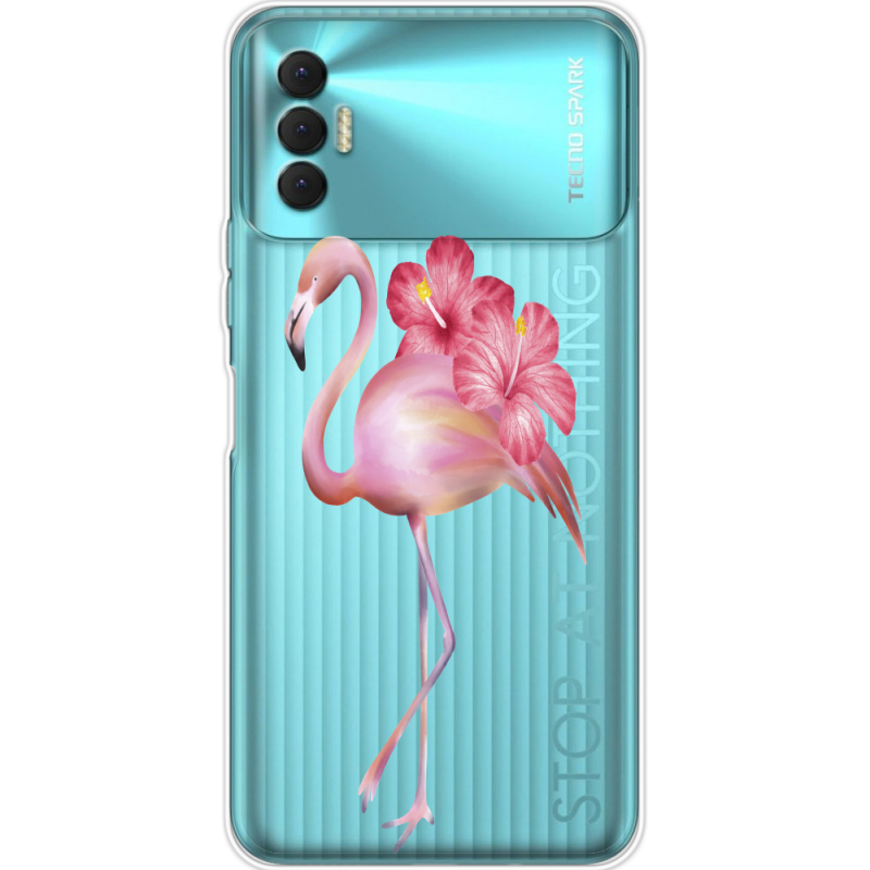 Прозрачный чехол BoxFace Tecno Spark 8P Floral Flamingo