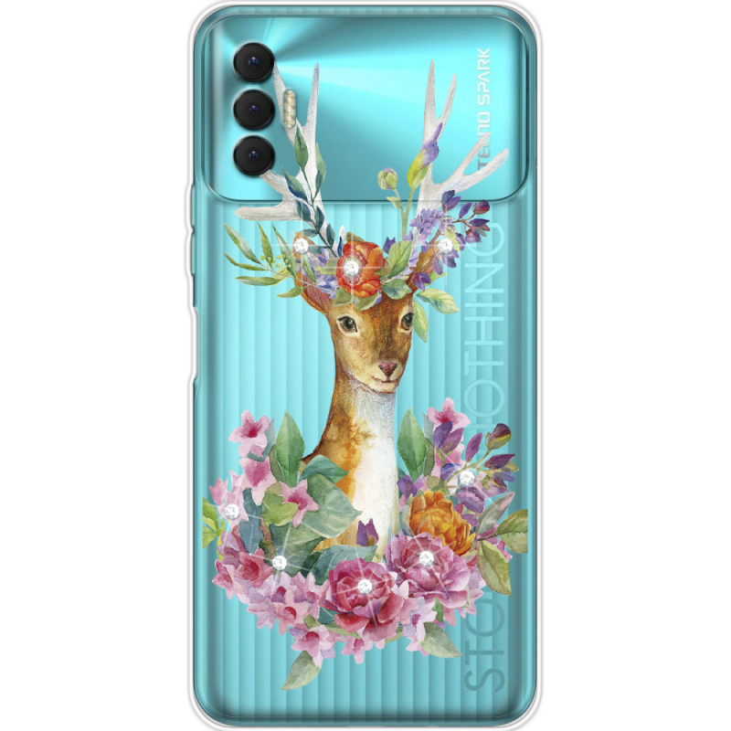 Чехол со стразами BoxFace Tecno Spark 8P Deer with flowers