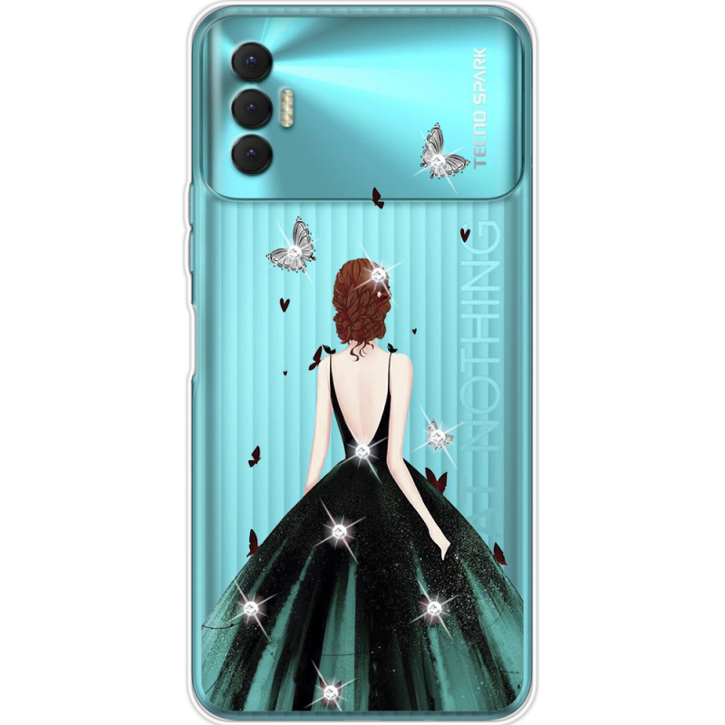 Чехол со стразами BoxFace Tecno Spark 8P Girl in the green dress