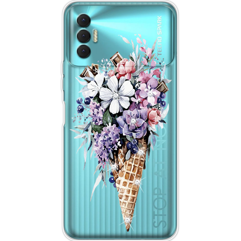 Чехол со стразами BoxFace Tecno Spark 8P Ice Cream Flowers