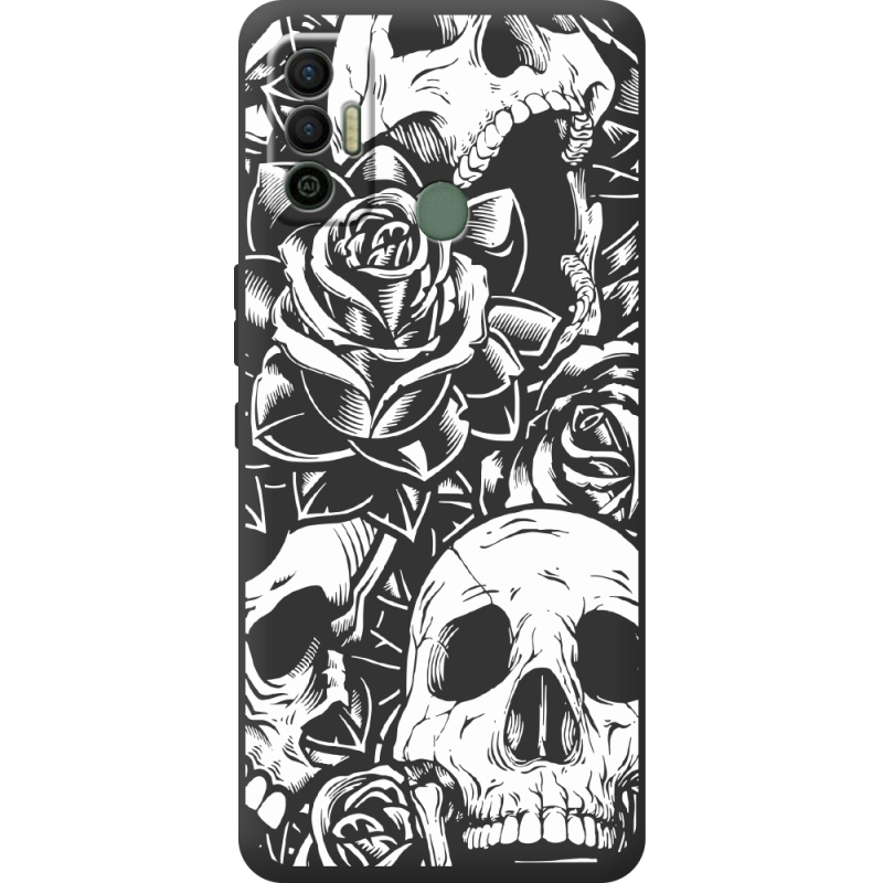 Черный чехол BoxFace Tecno Spark 7 Skull and Roses