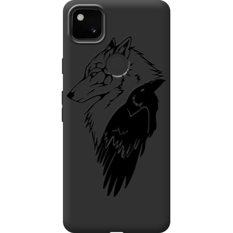 Черный чехол BoxFace Google Pixel 4a Wolf and Raven