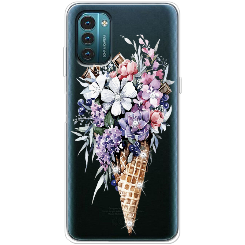 Чехол со стразами Nokia G21 Ice Cream Flowers