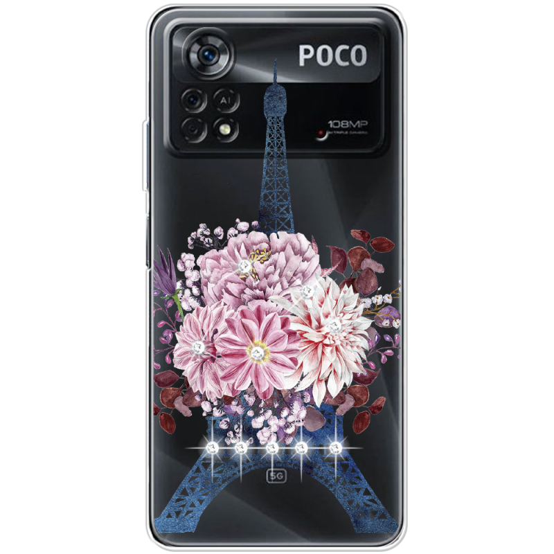 Чехол со стразами Xiaomi Poco X4 Pro 5G Eiffel Tower