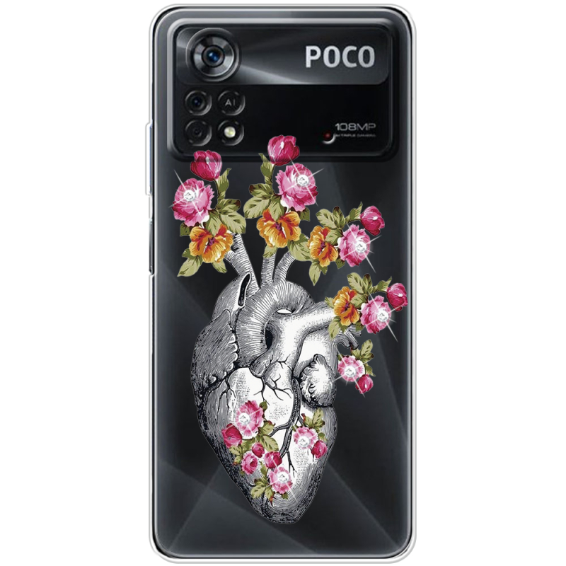 Чехол со стразами Xiaomi Poco X4 Pro 5G Heart